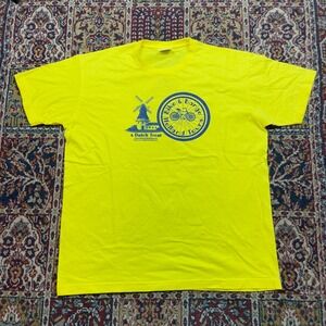 VTG 00s 90s Bike & Barge Holland Tours Mens XL Yellow Short Sleeve T Shirt Dutch